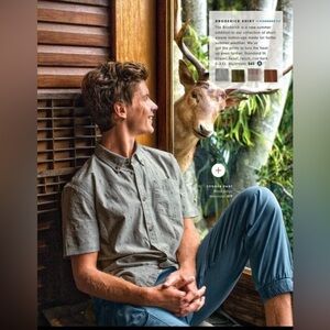 PRANA Men's Med Broderick Button Up Shirt Short Sleeve Standard Fit Gravel Gray